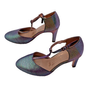TAMARIS x MARCEL OSTERTAG Iridescent T-Strap 3" Heels Magenta/Teal EU 36 US 5.5